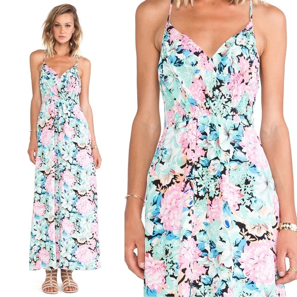 Yumi Kim • Daydreamer Maxi Dress silk floral spaghetti strap Pastel Peony print